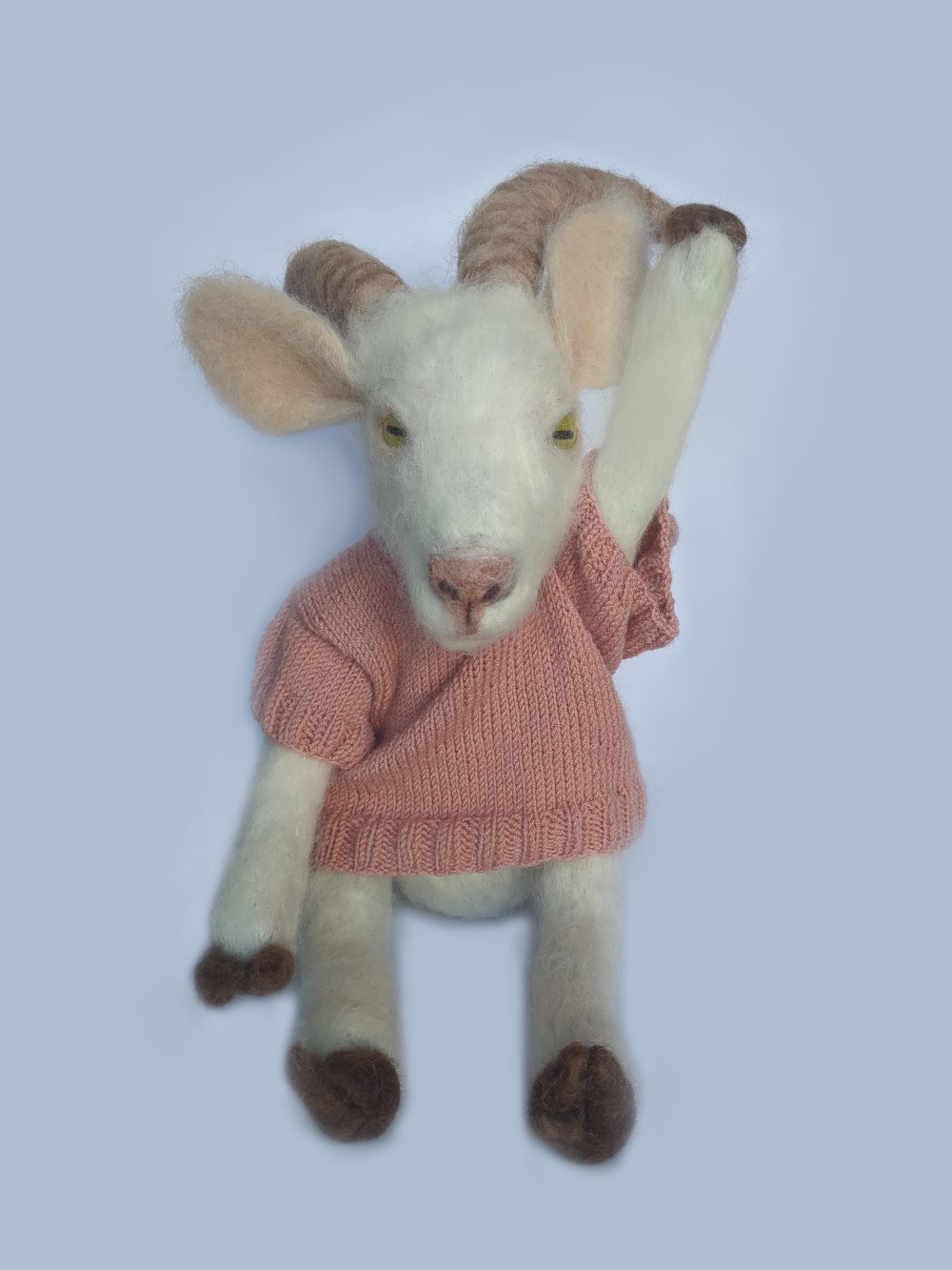 A handcrafted doll of Peace the Saanen Goat